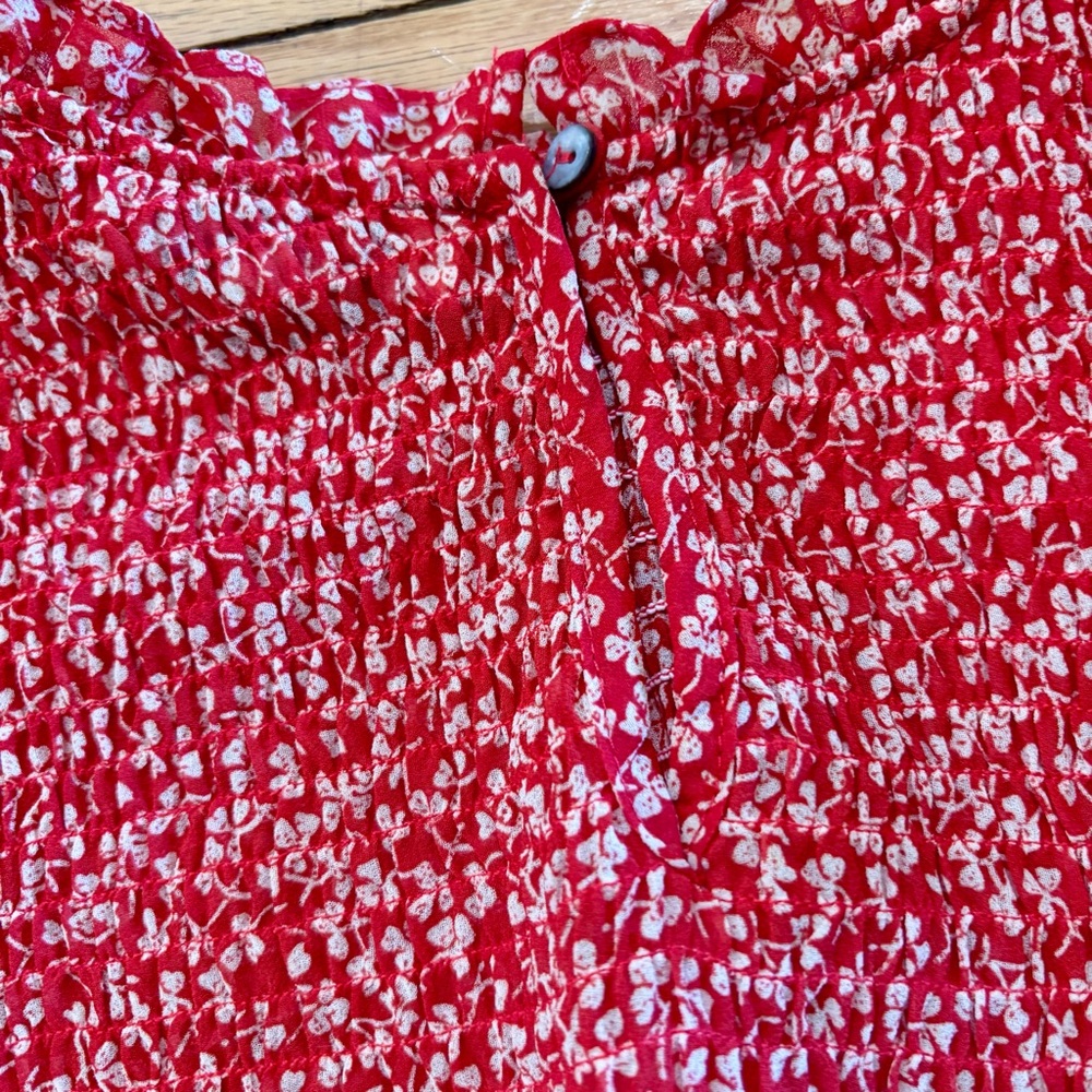 She + Sky Red Floral Smocked Bodice Dress - Picture 5 of 6